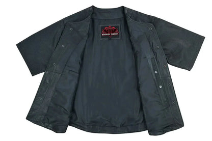 Men's Leather Baseball Motorcycle Shirt - Black