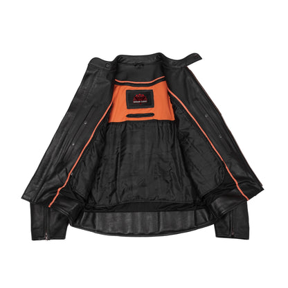Men's Black Vented Motorcycle Jacket with Plain Sides