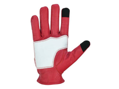 Men's White on Red Skeleton Grip Riding Gloves