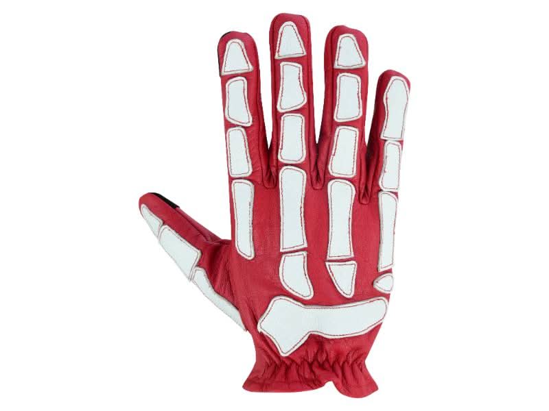 Men's White on Red Skeleton Grip Riding Gloves