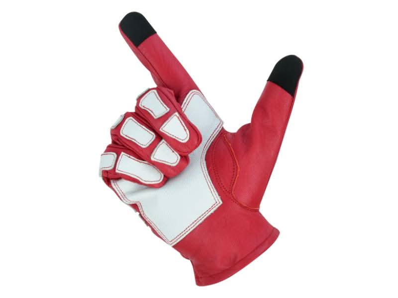 Men's White on Red Skeleton Grip Riding Gloves