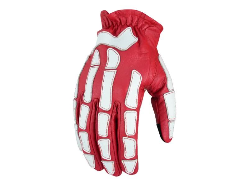 Men's White on Red Skeleton Grip Riding Gloves
