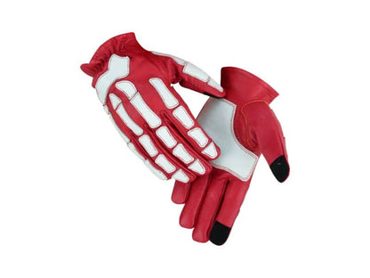 Men's White on Red Skeleton Grip Riding Gloves
