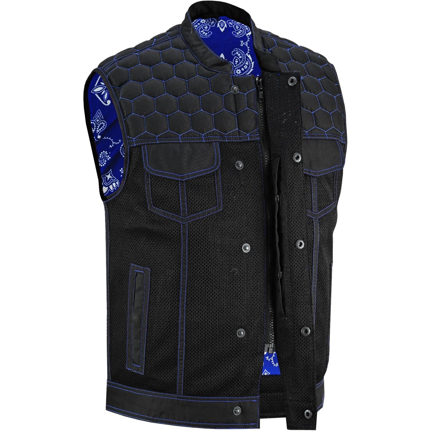 Men's Club Style Black Mesh Textile Vest "Cold Burn"