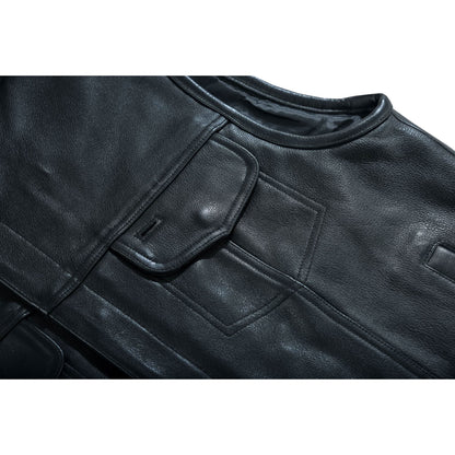 Men's "Highway Jack" Club Style Black Leather Motorcycle Vest