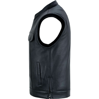 Men's "Highway Jack" Club Style Black Leather Motorcycle Vest