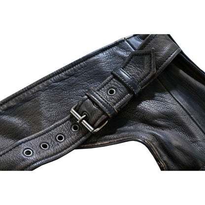 Unisex Four Pockets distressed brown Insulated Chaps with Stretchable Inner Thigh