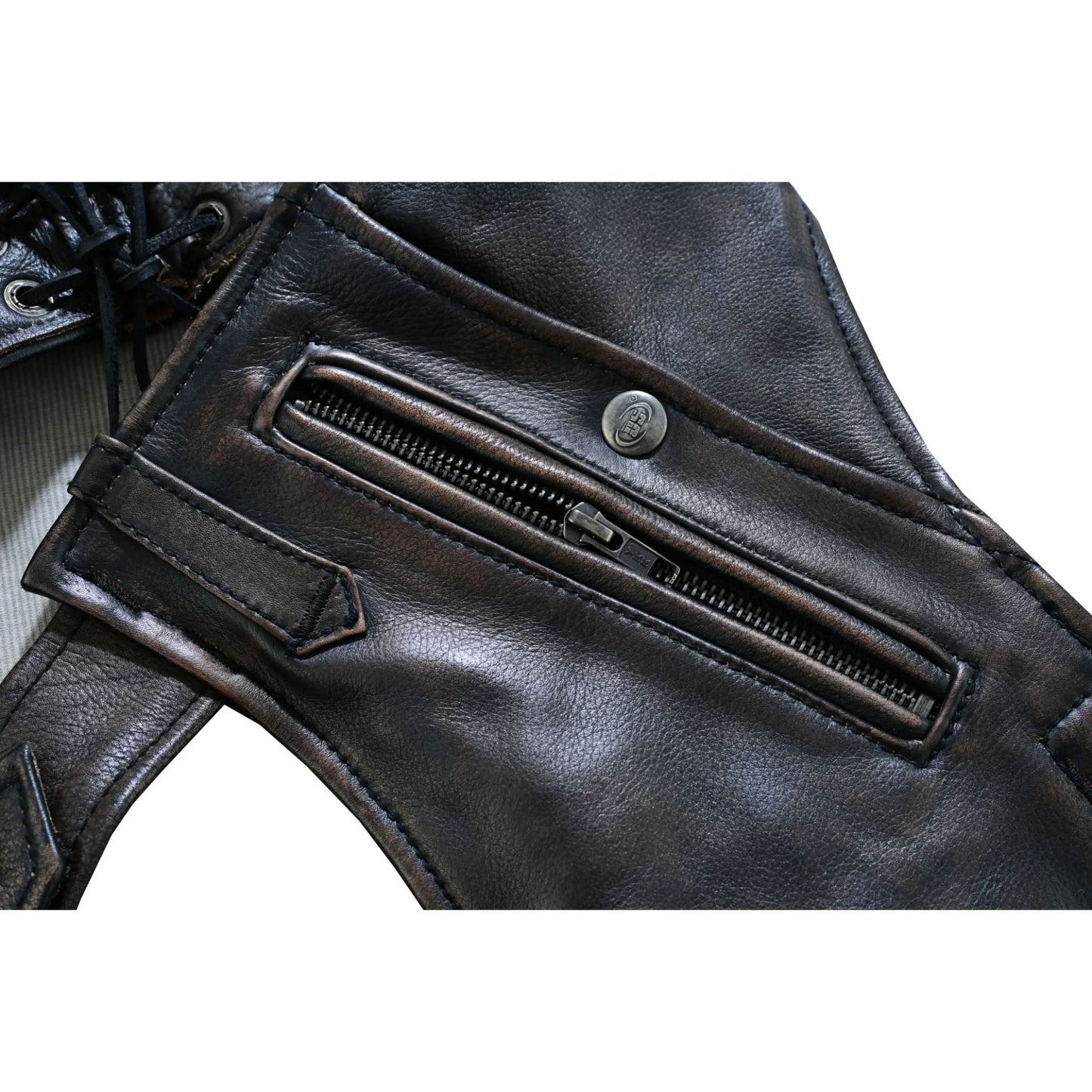 Unisex Four Pockets distressed brown Insulated Chaps with Stretchable Inner Thigh