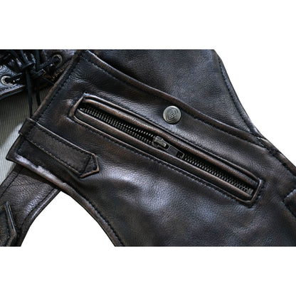 Unisex Four Pockets distressed brown Insulated Chaps with Stretchable Inner Thigh