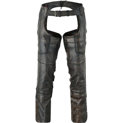 Unisex Four Pockets distressed brown Insulated Chaps with Stretchable Inner Thigh