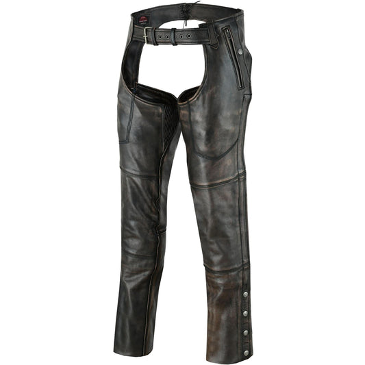 Unisex Four Pockets distressed brown Insulated Chaps with Stretchable Inner Thigh