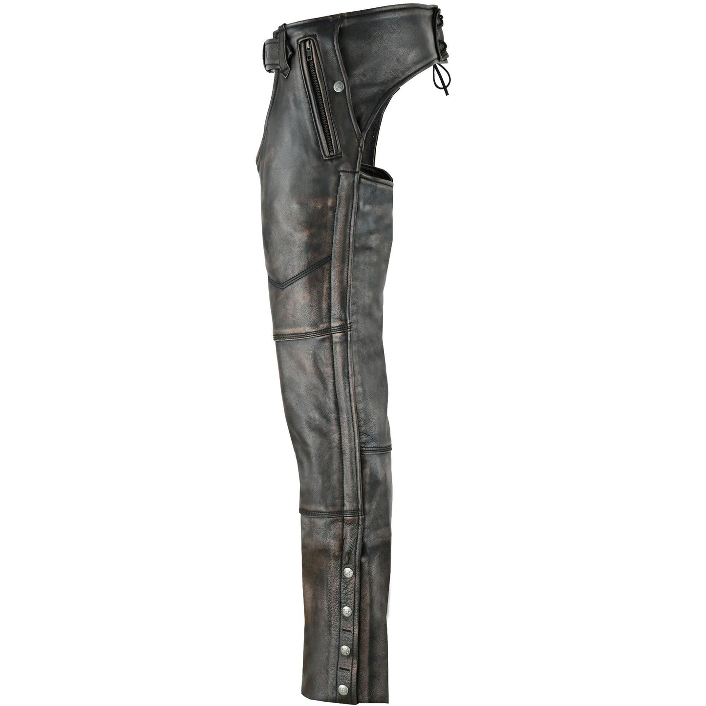 Unisex Four Pockets distressed brown Insulated Chaps with Stretchable Inner Thigh