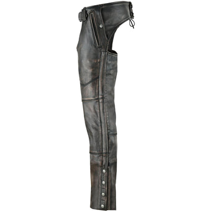 Unisex Four Pockets distressed brown Insulated Chaps with Stretchable Inner Thigh