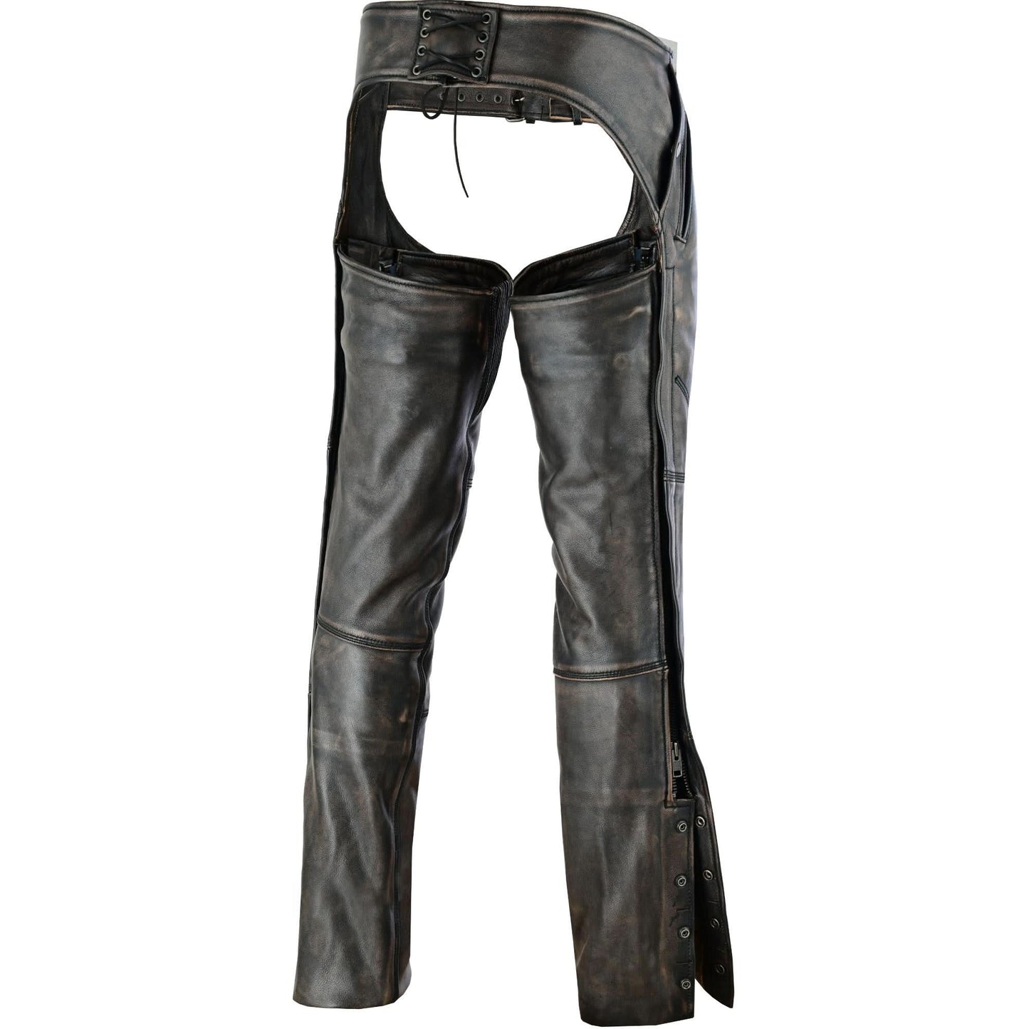 Unisex Four Pockets distressed brown Insulated Chaps with Stretchable Inner Thigh