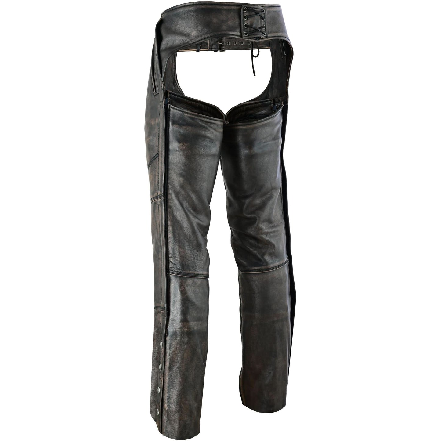 Unisex Four Pockets distressed brown Insulated Chaps with Stretchable Inner Thigh