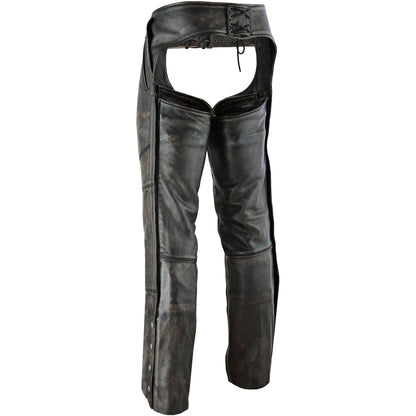 Unisex Four Pockets distressed brown Insulated Chaps with Stretchable Inner Thigh
