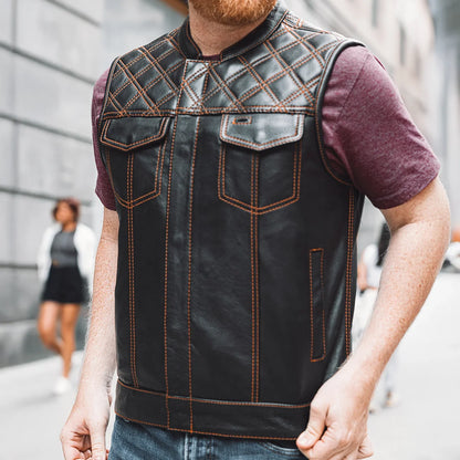 Men's Club Style Leather Motorcycle Vest- "Downside"