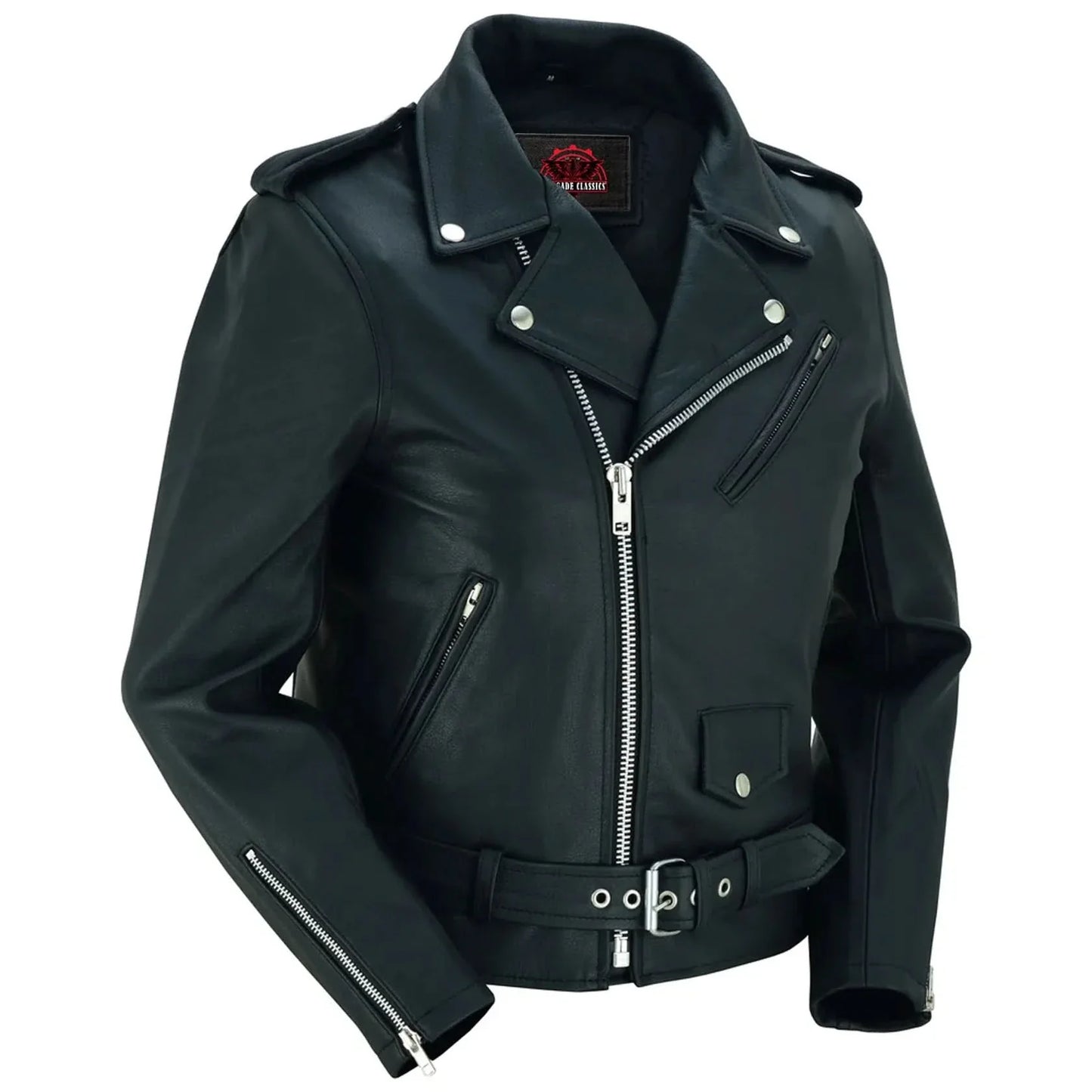 Women's Classic Fashion Plain Side Fitted Leather Jacket