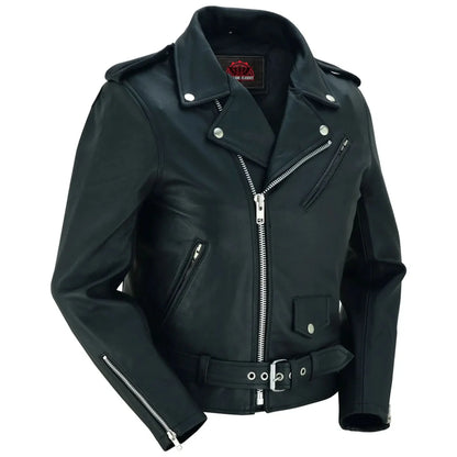 Women's Classic Fashion Plain Side Fitted Leather Jacket