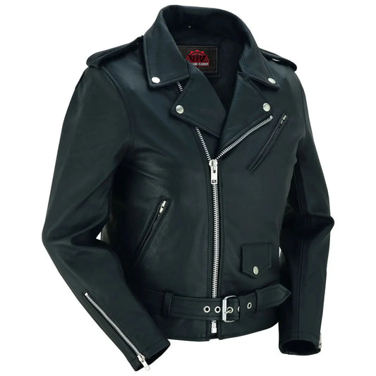 Women's Classic Fashion Plain Side Fitted Leather Jacket
