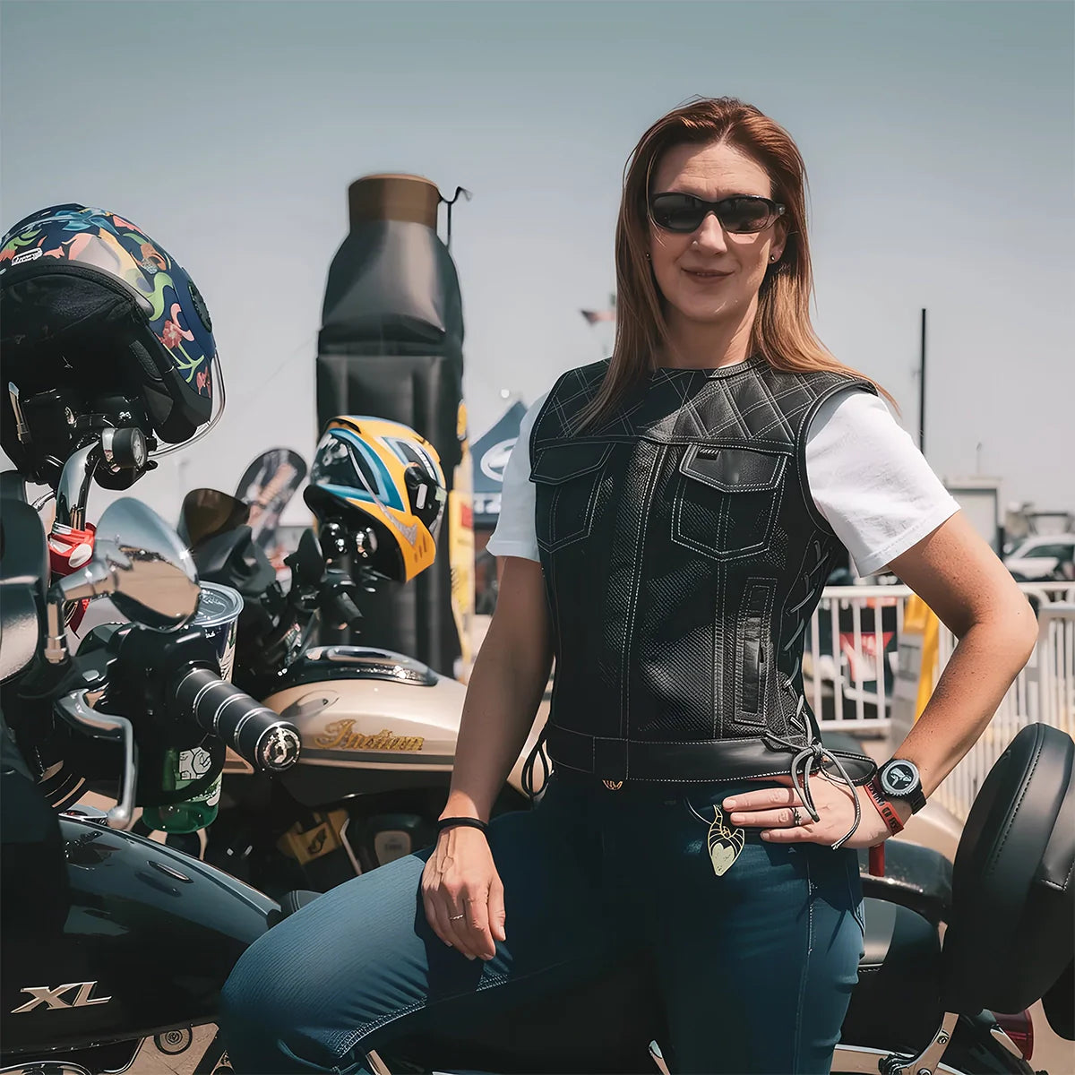 Women's perforated "Bonnie" Motorcycle Leather Vest