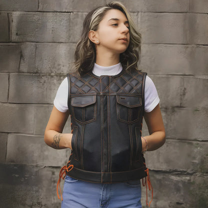 Women's perforated "Bonnie" Motorcycle Leather Vest