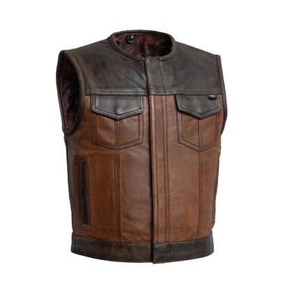 Men's Perforated Club Style Leather Vest- "Lowside Gunner" Two tone