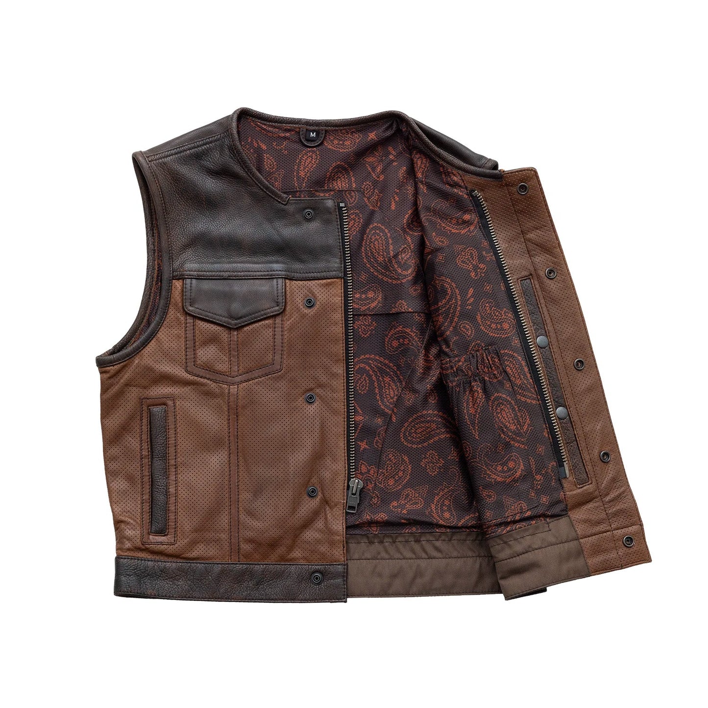 Men's Perforated Club Style Leather Vest- "Lowside Gunner" Two tone