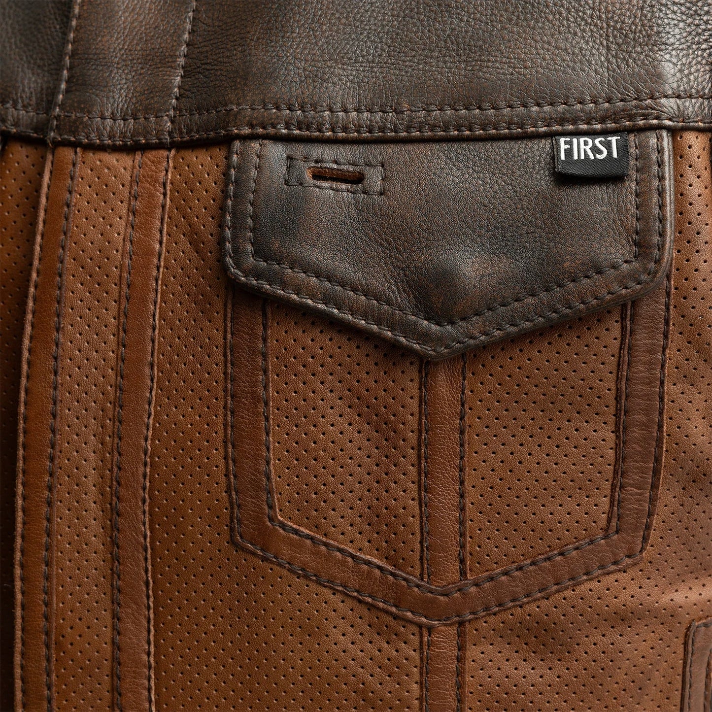 Men's Perforated Club Style Leather Vest- "Lowside Gunner" Two tone