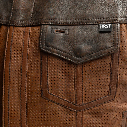 Men's Perforated Club Style Leather Vest- "Lowside Gunner" Two tone