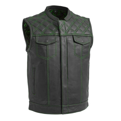 Men's Club Style Leather Motorcycle Vest- "Downside"