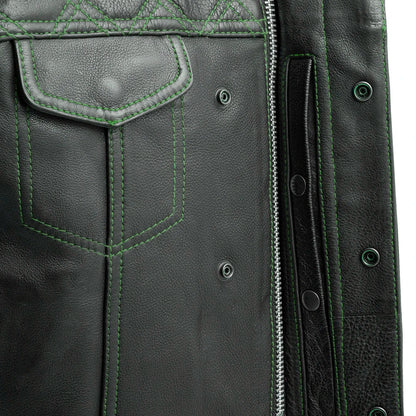 Men's Club Style Leather Motorcycle Vest- "Downside"