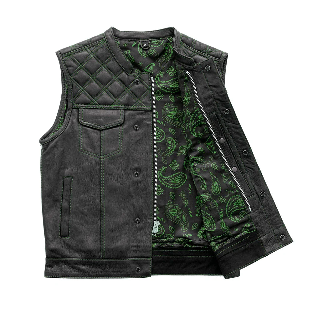 Men's Club Style Leather Motorcycle Vest- "Downside"