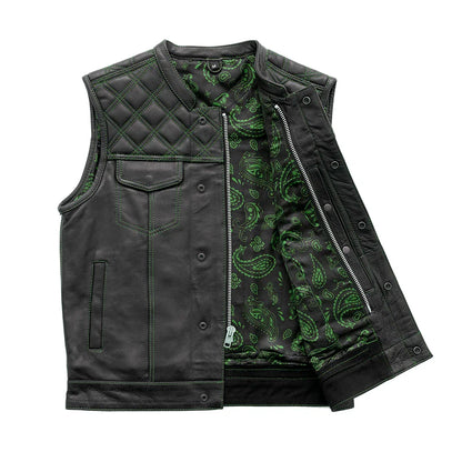 Men's Club Style Leather Motorcycle Vest- "Downside"