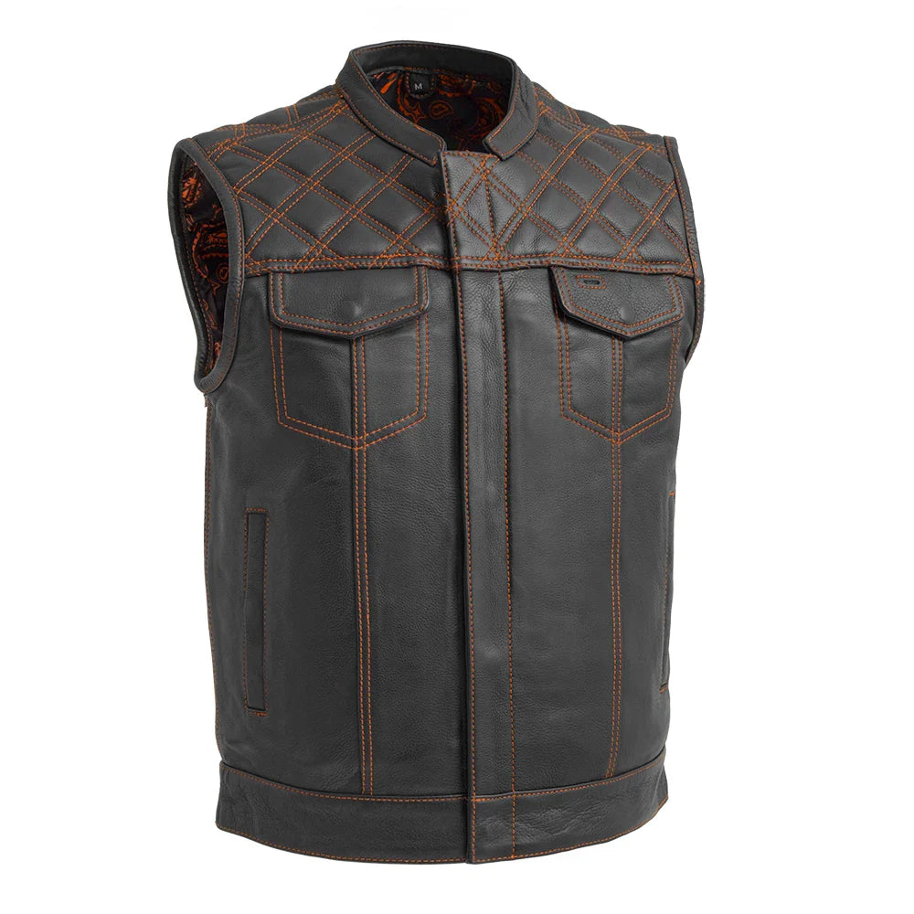 Men's Club Style Leather Motorcycle Vest- "Downside"
