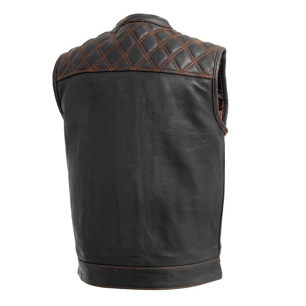 Men's Club Style Leather Motorcycle Vest- "Downside"