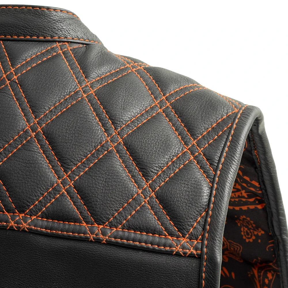 Men's Club Style Leather Motorcycle Vest- "Downside"