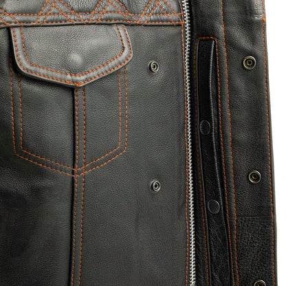 Men's Club Style Leather Motorcycle Vest- "Downside"