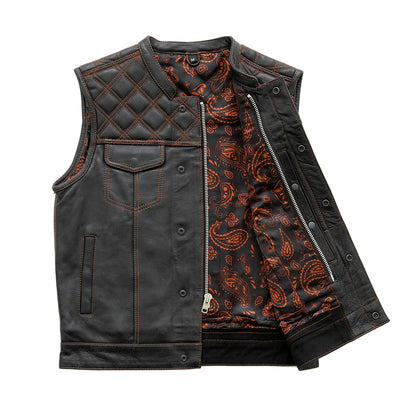 Men's Club Style Leather Motorcycle Vest- "Downside"