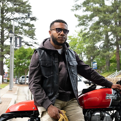 Men's Motorcycle Leather Vest and Hoodie "Kent"