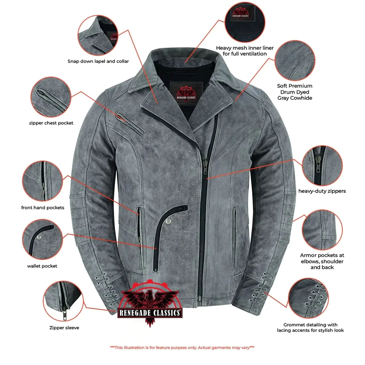 Women's Leather Riding Jacket "Must Ride" - Gray