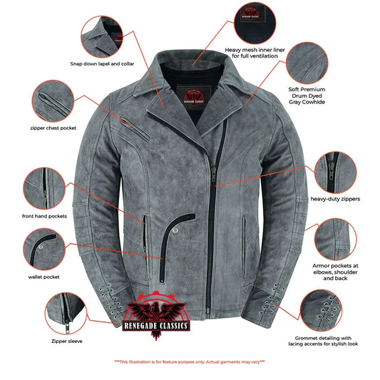 Women's Leather Riding Jacket "Must Ride" - Gray