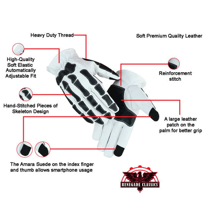 Men's Black on white Skeleton Grip Riding Gloves