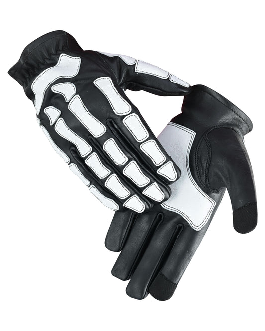 Men's White on Black Skeleton Grip Gloves