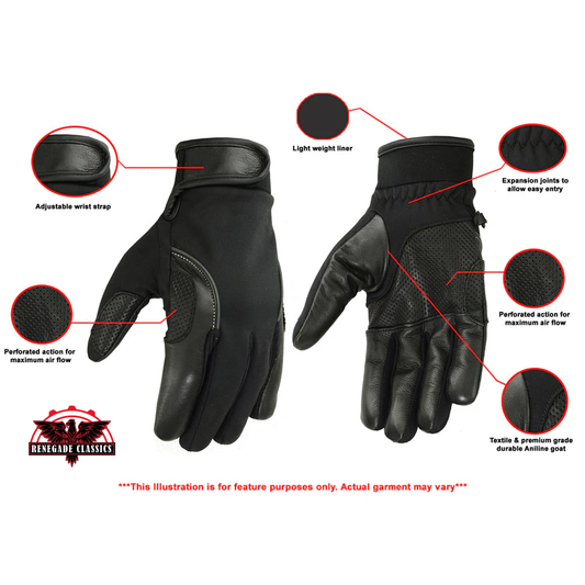 Men's Leather and Textile Lightweight Riding Glove