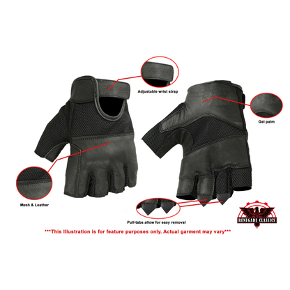 Leather and Mesh Fingerless Glove