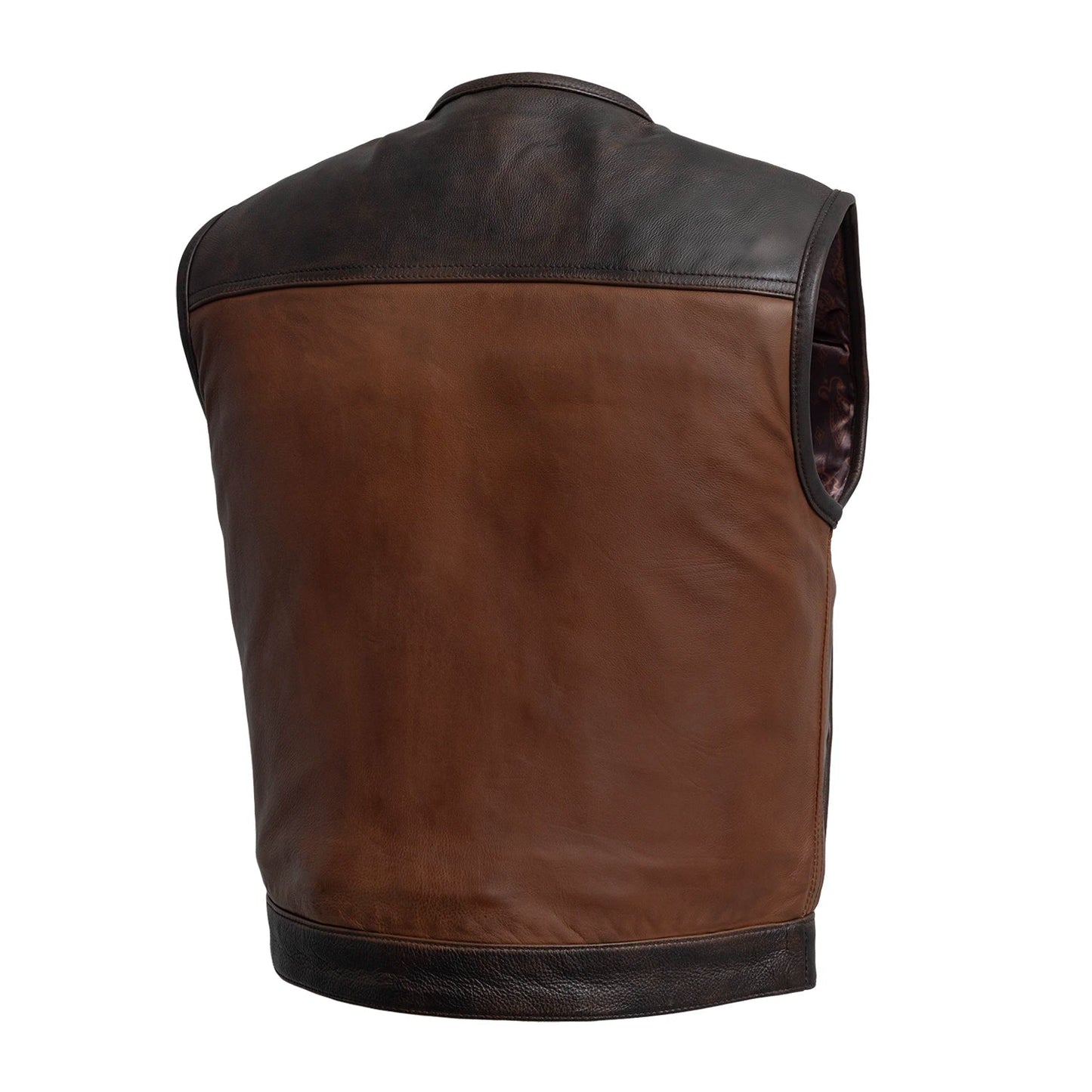 Men's Club Style Leather Motorcycle Vest- "Lowside" two-tone