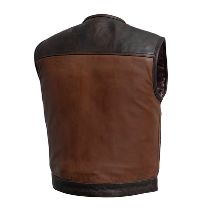Men's Club Style Leather Motorcycle Vest- "Lowside" two-tone