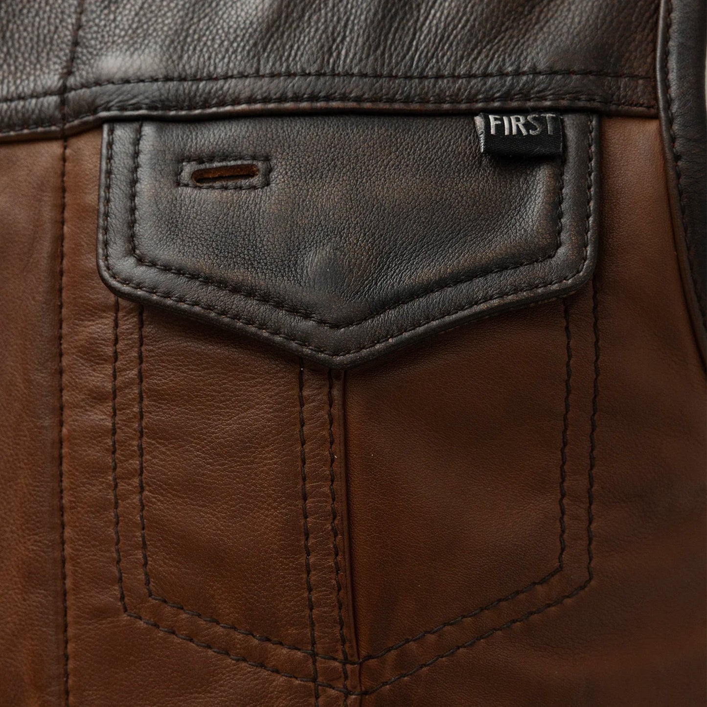 Men's Club Style Leather Motorcycle Vest- "Lowside" two-tone
