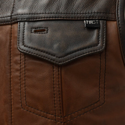 Men's Club Style Leather Motorcycle Vest- "Lowside" two-tone
